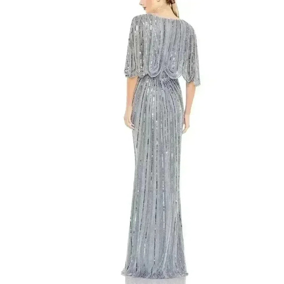 MAC DUGGAL DRESS SIZE 2 SEQUIN V NECK CAPE WIDE SLEEVE COLUMN GOWN $698 FORMAL - Picture 2 of 12